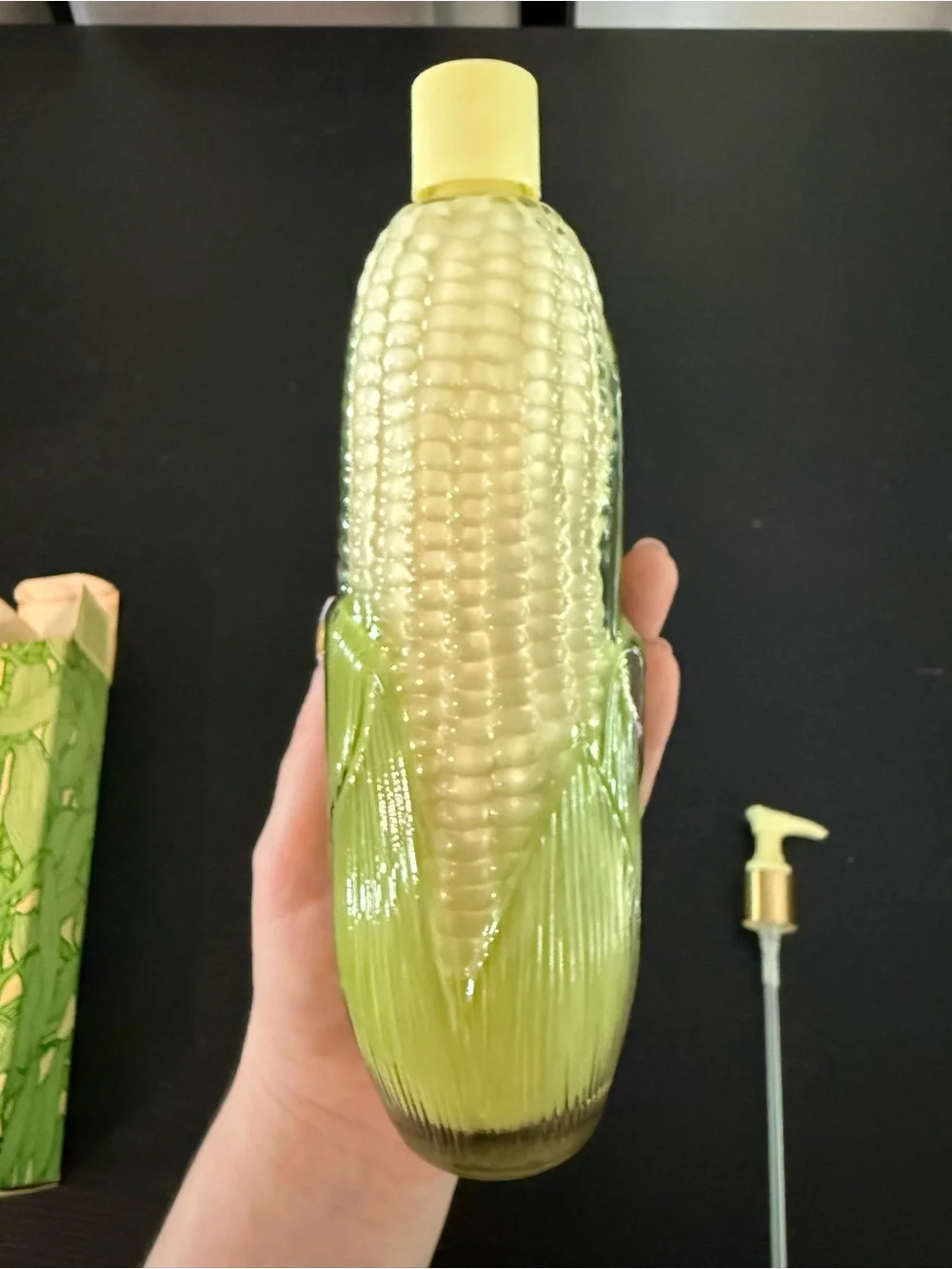 (1/2) Avon Corn-Shaped Soap Bottle in Light Green with Gold Pump